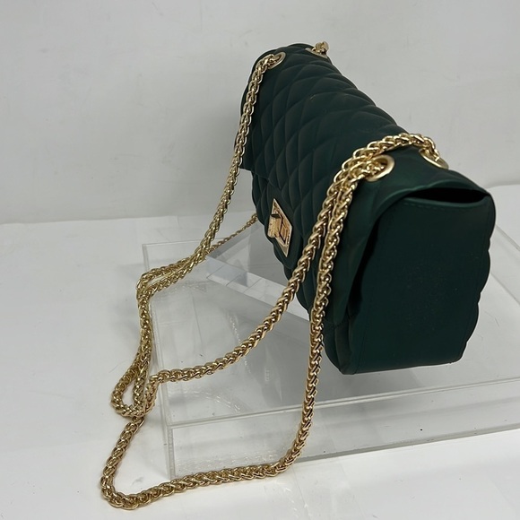 Emerald Green Rubber Embossed Quilted Chain Shoulder Crossbody Flap Bag - Picture 3 of 11